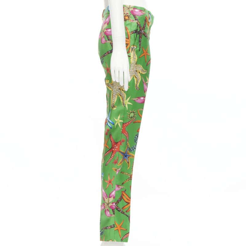 Versace Starfish Print Pants Green Viscose Never worn, with tag - Model View