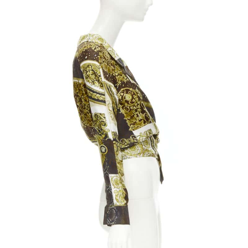 Versace Mosaic Wrap Shirt Gold Silk Never worn, with tag - Model View