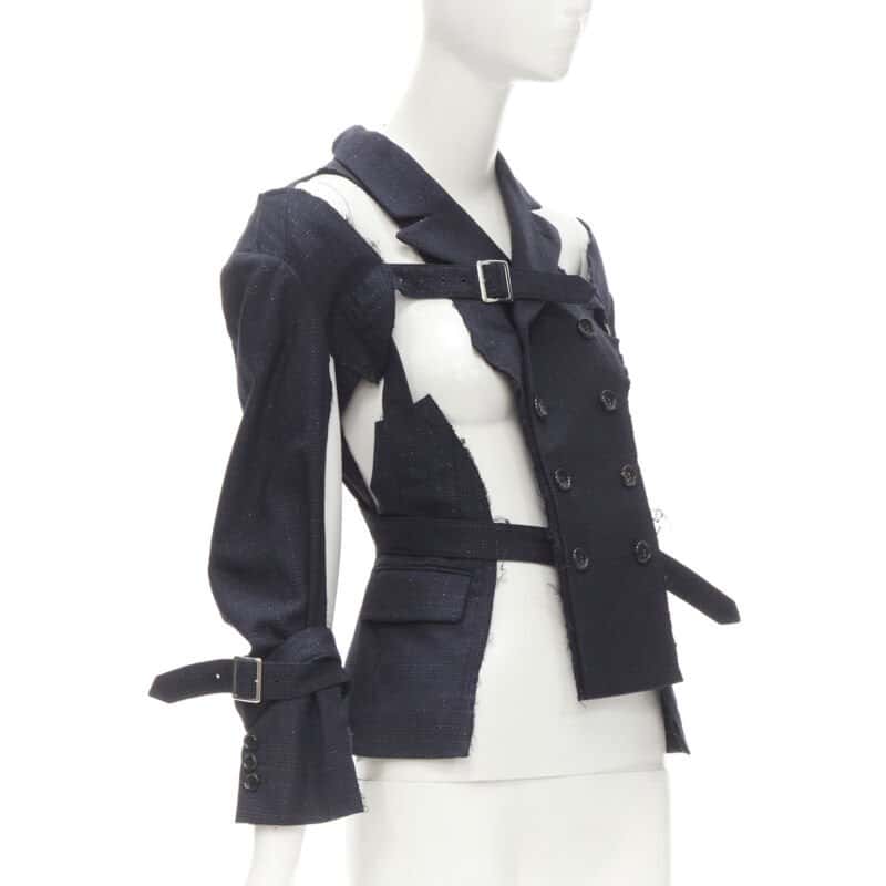 Comme Des Garcons Navy Deconstructed Jacket Navy Wool Never worn - Inside View