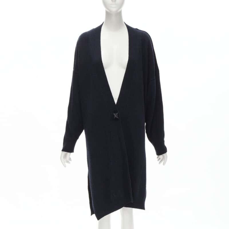 Hermès Leather Button Cardigan Navy Cashmere Never worn - Inside View