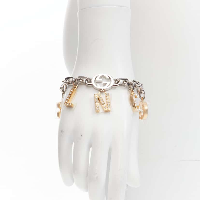 Gucci Gold Silver Charms Bracelet Silver Metal Never worn - Front View