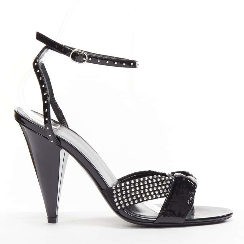 Celine Crystal Sandal Heels Black Leather Very good condition - Front View