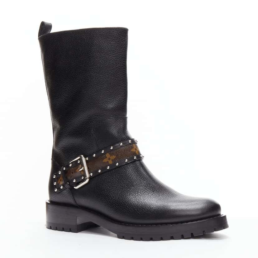 Louis Vuitton Pearl Cone Heel Boots Black Leather Very good condition - Back View