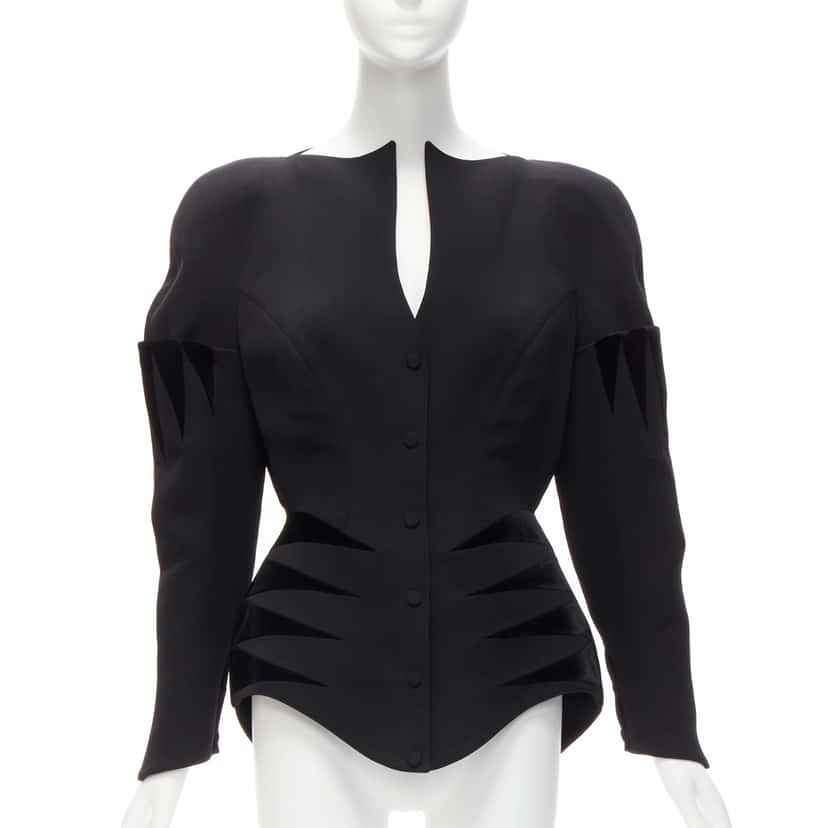 Thierry Mugler Velvet Peplum Jacket Black Wool Never worn - Front View