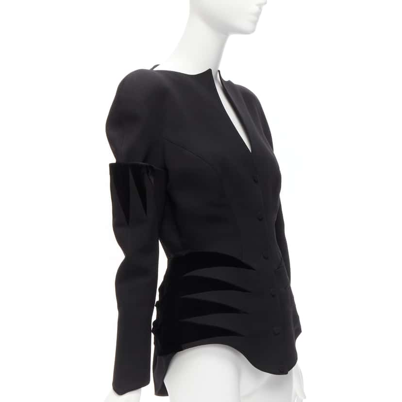 Thierry Mugler Velvet Peplum Jacket Black Wool Never worn - Inside View