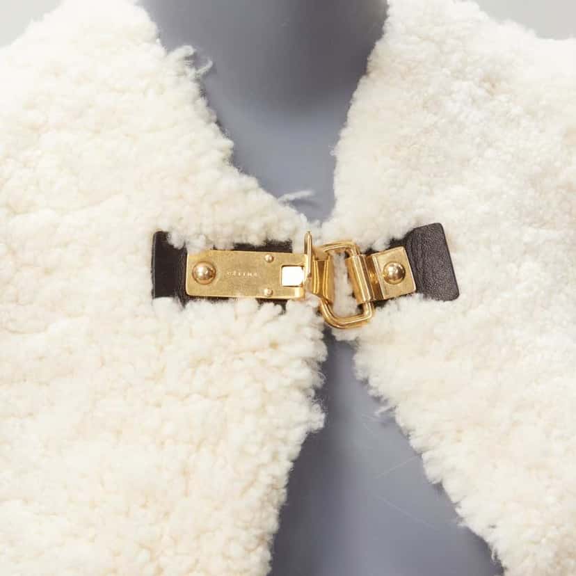 Celine Gold Buckle Shearling Cape Ecru Fur Very good condition - Back View