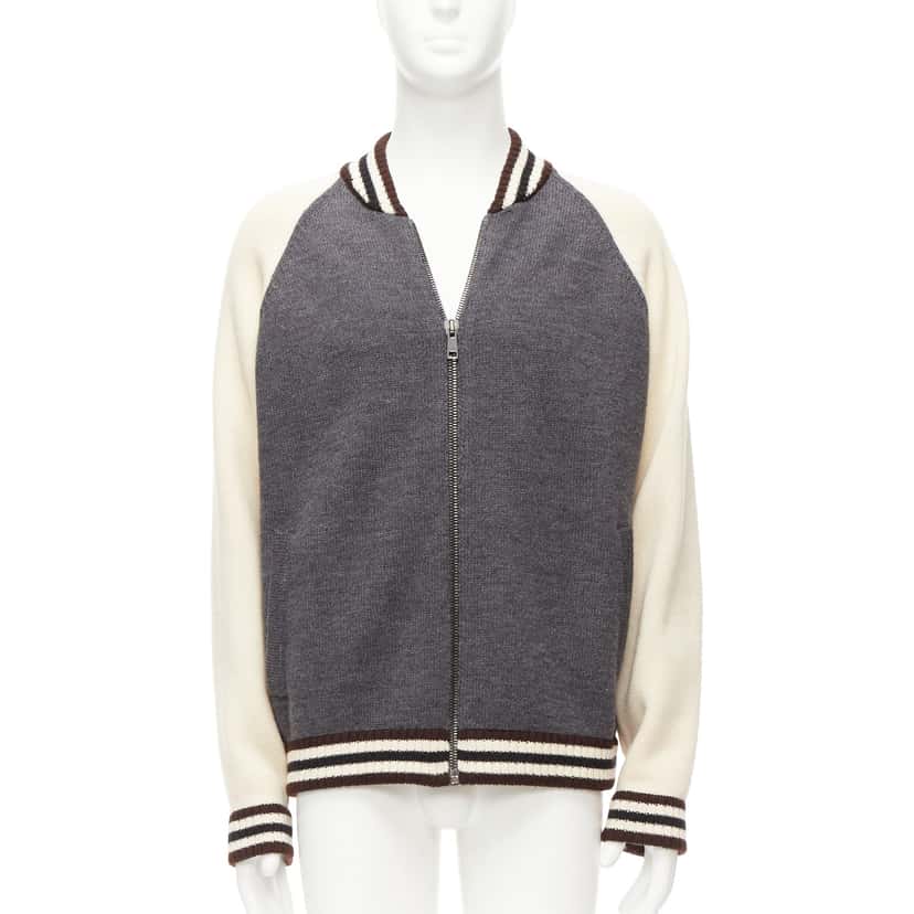Prada Varsity Bomber Jacket Grey Wool Never worn - Front View