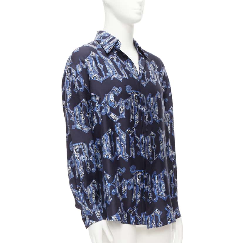 Gianni Versace Gothic Logo Shirt Blue Silk Good condition - Inside View