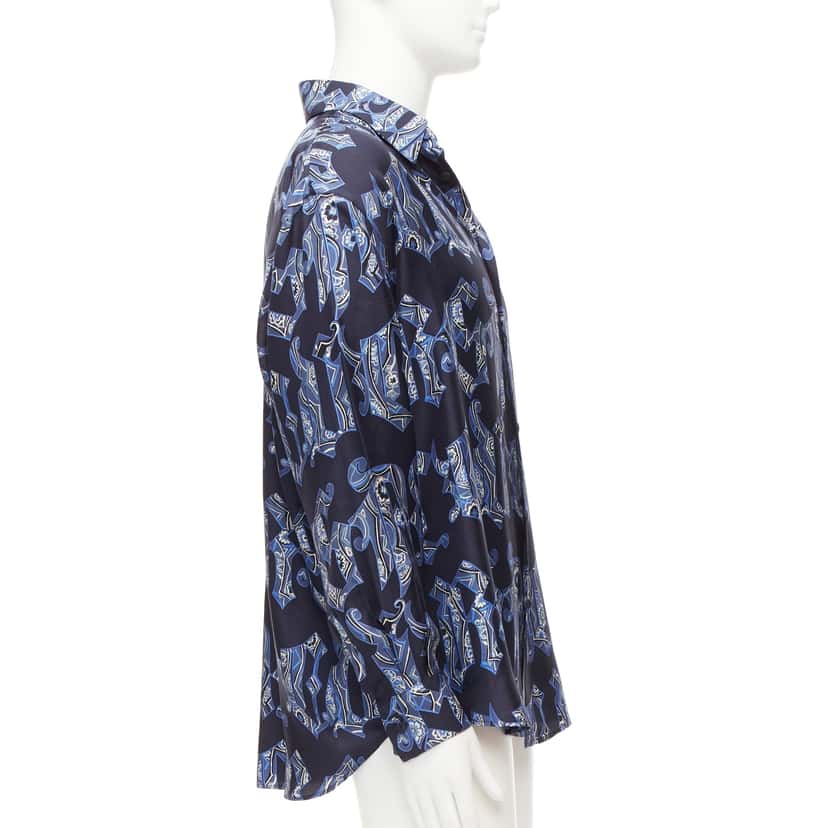 Gianni Versace Gothic Logo Shirt Blue Silk Good condition - Model View