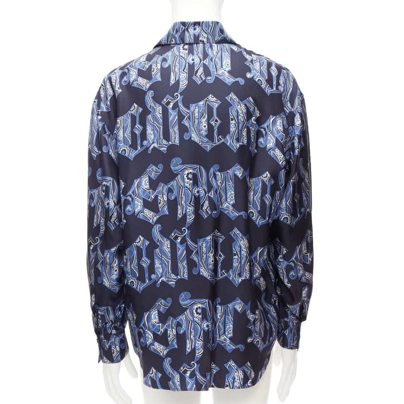 Gianni Versace Gothic Logo Shirt Blue Silk Good condition - Box View