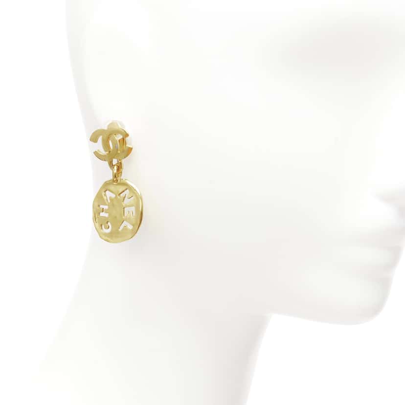 Chanel Chain Resin Earrings Gold Metal Good condition - Back View