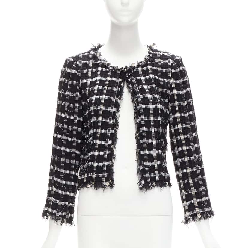 Chanel Frayed Check Jacket Black Never worn - Front View