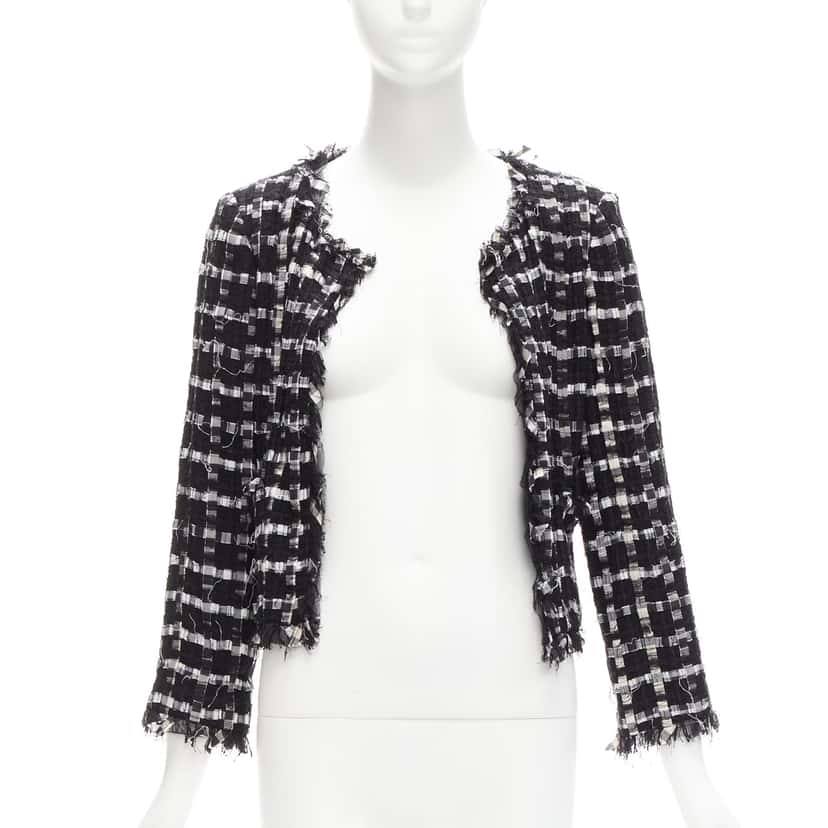 Chanel Frayed Check Jacket Black Never worn - Inside View