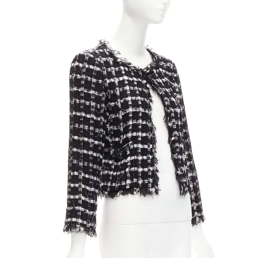 Chanel Frayed Check Jacket Black Never worn - Model View