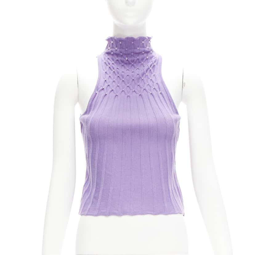 Gianni Versace Bead Crop Turtleneck Purple Wool Very good condition - Front View