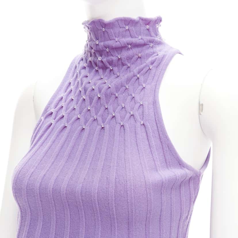 Gianni Versace Bead Crop Turtleneck Purple Wool Very good condition - Back View