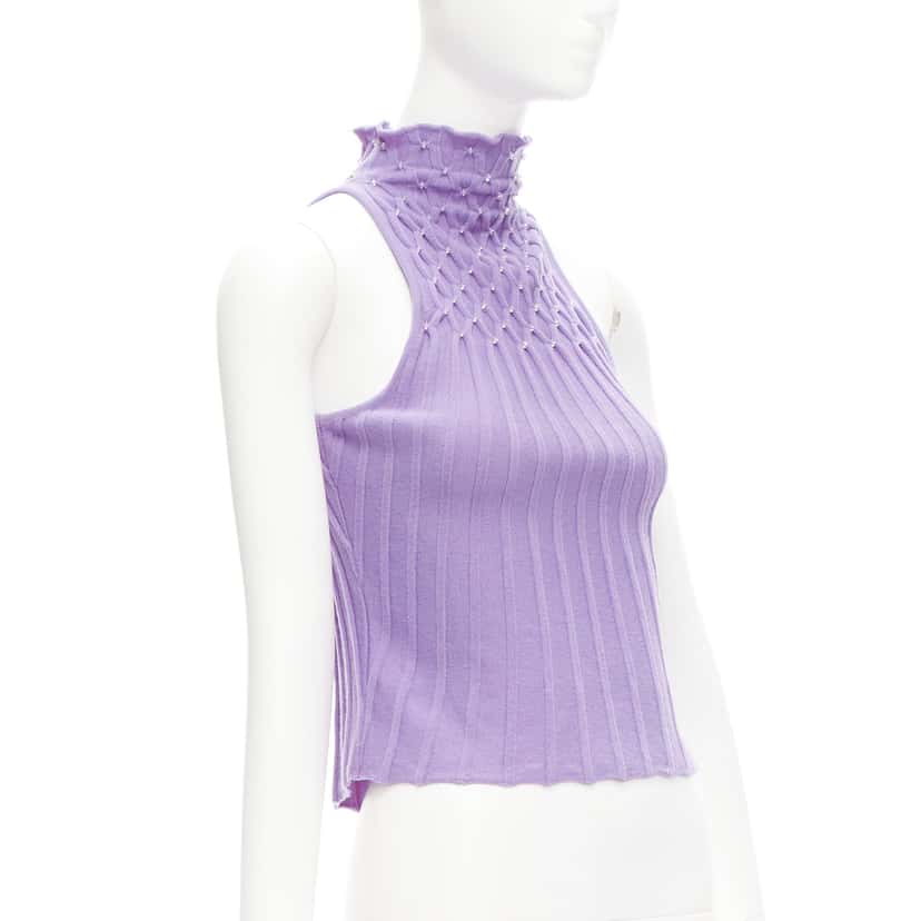 Gianni Versace Bead Crop Turtleneck Purple Wool Very good condition - Inside View