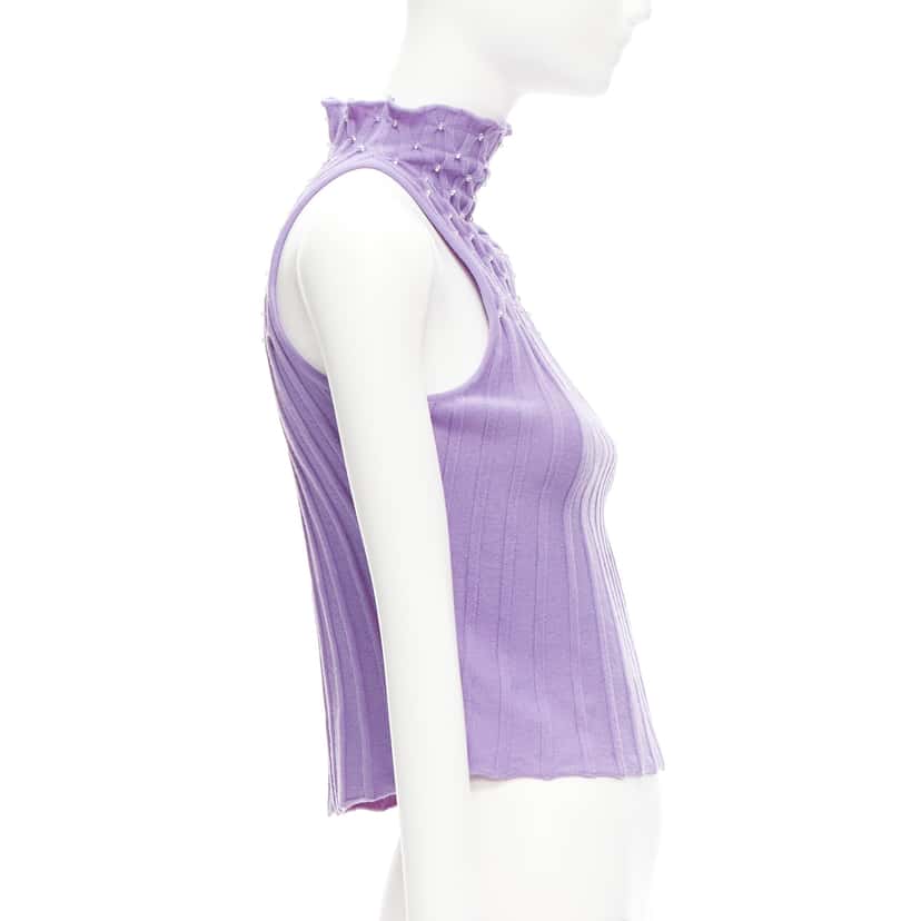Gianni Versace Bead Crop Turtleneck Purple Wool Very good condition - Model View
