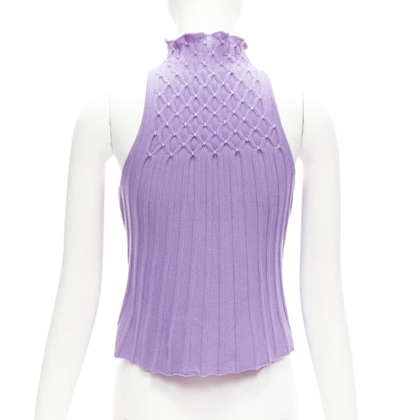 Gianni Versace Bead Crop Turtleneck Purple Wool Very good condition - Box View