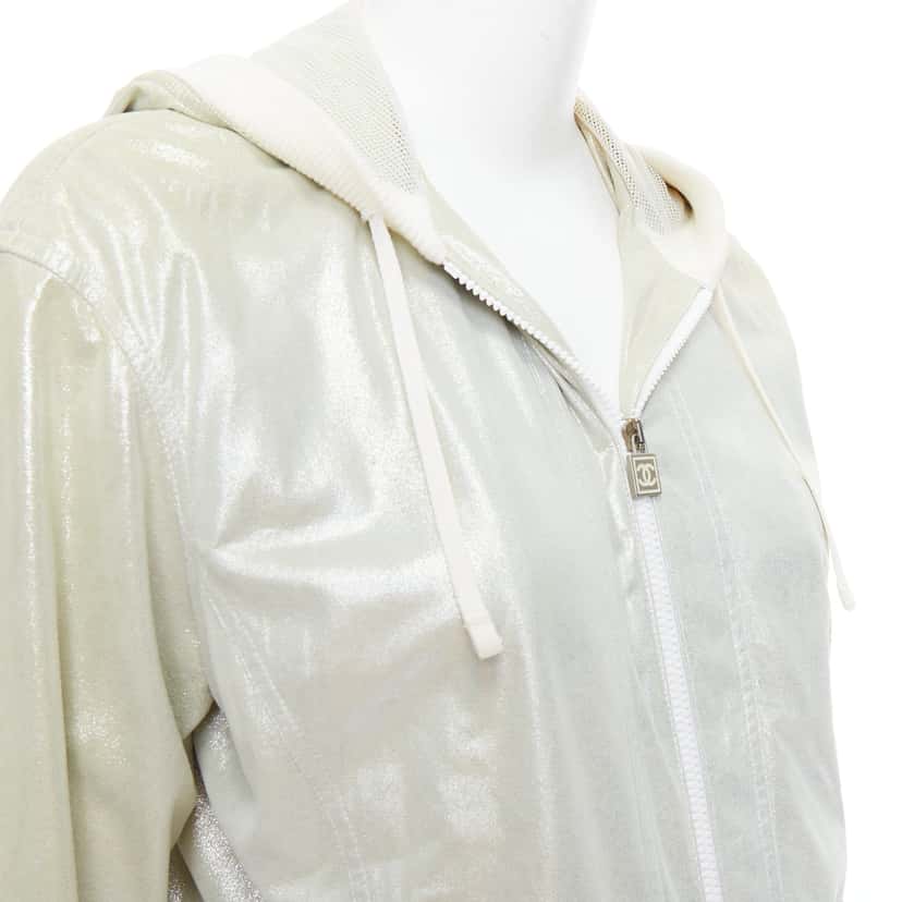Chanel Metallic Rib Hood Jacket Silver Leather Fair condition - Back View