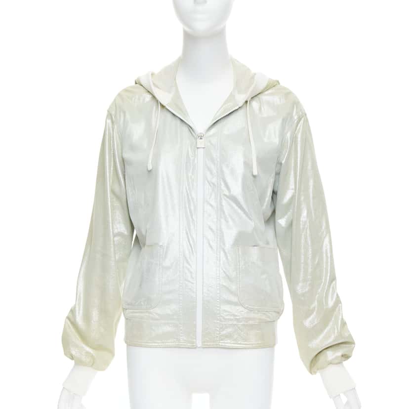 Chanel Metallic Rib Hood Jacket Silver Leather Fair condition - Inside View