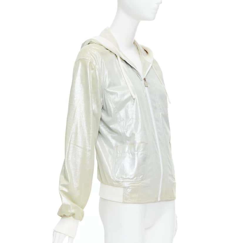 Chanel Metallic Rib Hood Jacket Silver Leather Fair condition - Model View