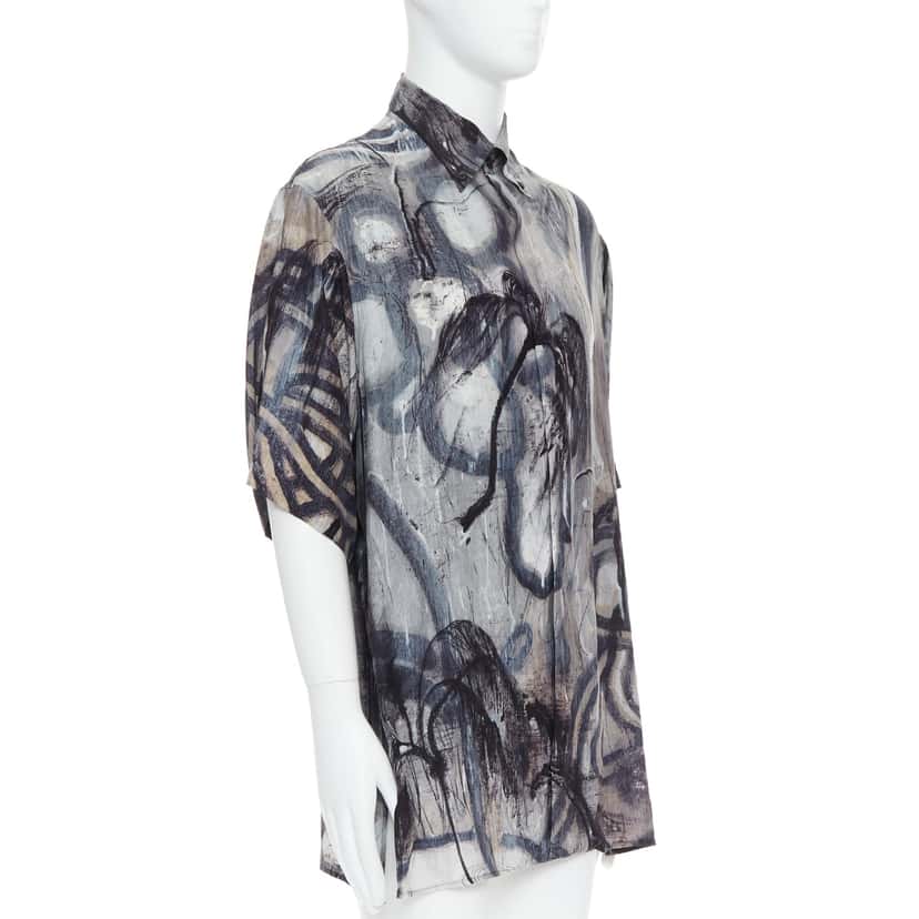 Yohji Yamamoto Abstract Silk Shirt Grey Silk Never worn - Inside View