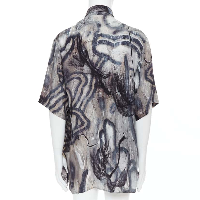 Yohji Yamamoto Abstract Silk Shirt Grey Silk Never worn - Box View
