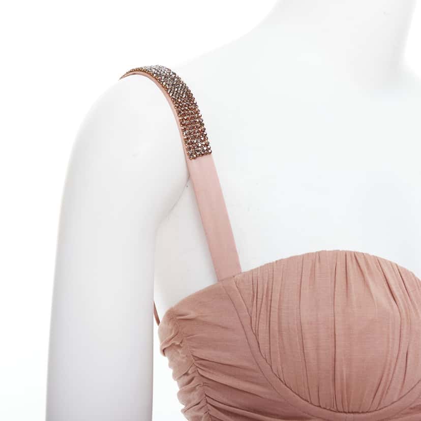 Dolce & Gabbana Crystal Ruched Bustier Beige Silk Very good condition - Back View