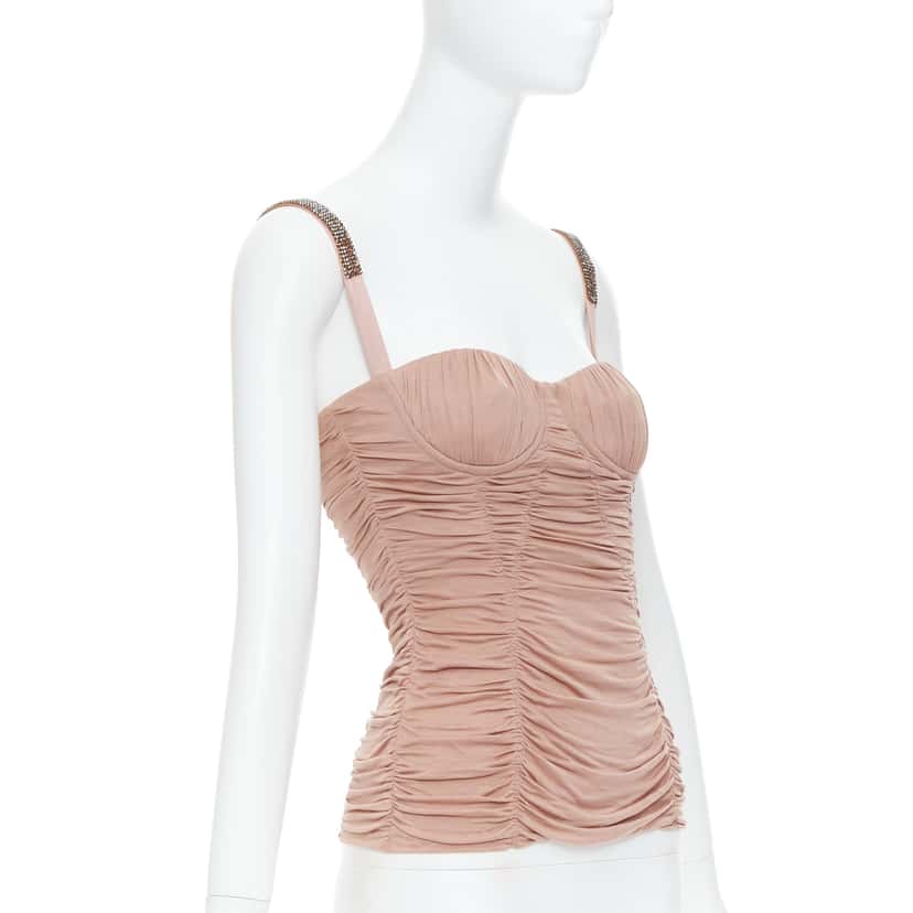 Dolce & Gabbana Crystal Ruched Bustier Beige Silk Very good condition - Inside View