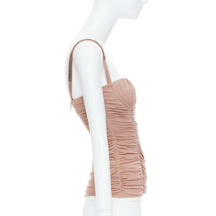Dolce & Gabbana Crystal Ruched Bustier Beige Silk Very good condition - Model View