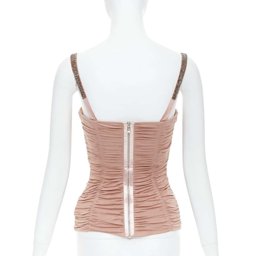 Dolce & Gabbana Crystal Ruched Bustier Beige Silk Very good condition - Box View