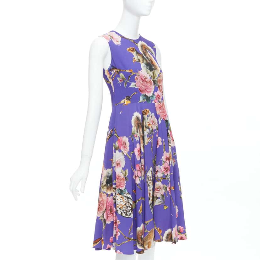 Dolce & Gabbana Squirrel Garden Dress Purple Viscose Never worn - Inside View