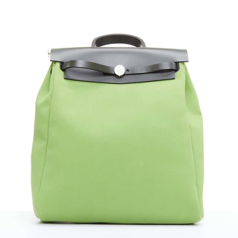 Hermès Herbag A Dos Green Leather Good condition - Front View