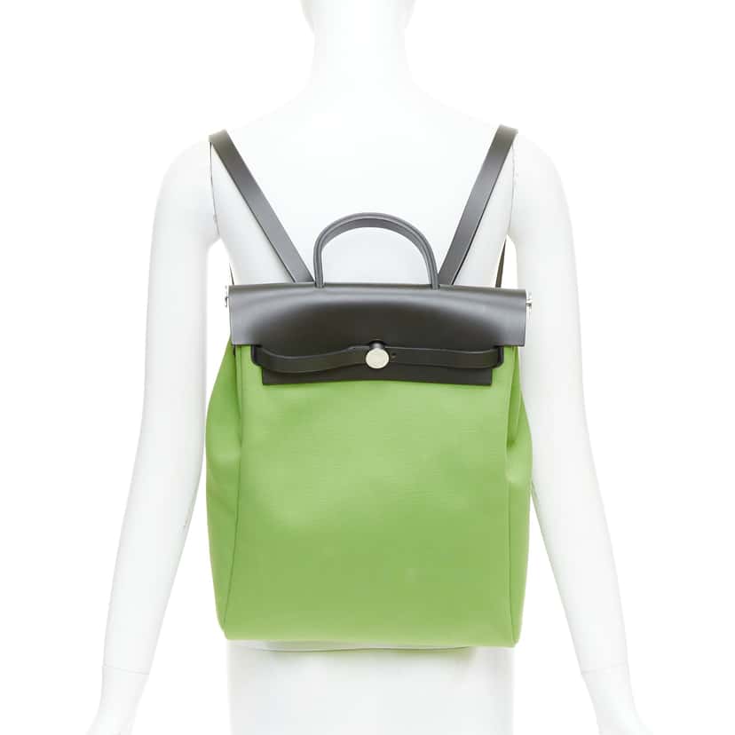 Hermès Herbag A Dos Green Leather Good condition - Back View