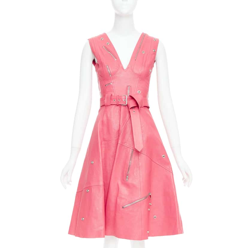 Alexander Mcqueen Biker Zip Dress Pink Leather Very good condition - Front View