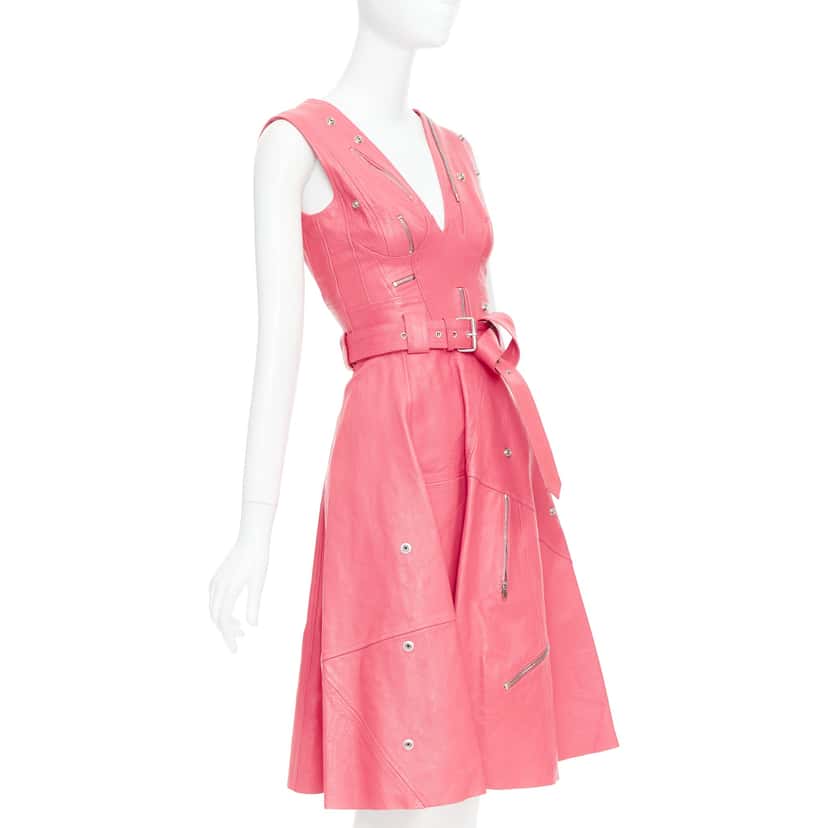 Alexander Mcqueen Biker Zip Dress Pink Leather Very good condition - Back View