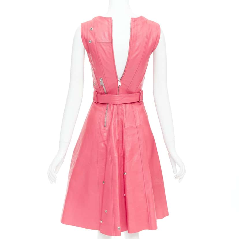 Alexander Mcqueen Biker Zip Dress Pink Leather Very good condition - Model View