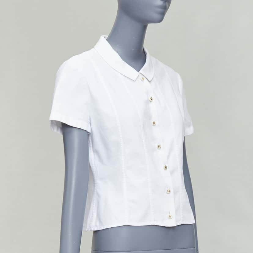 Chanel Cotton CC Logo Crop Shirt White Cotton Very good condition - Inside View