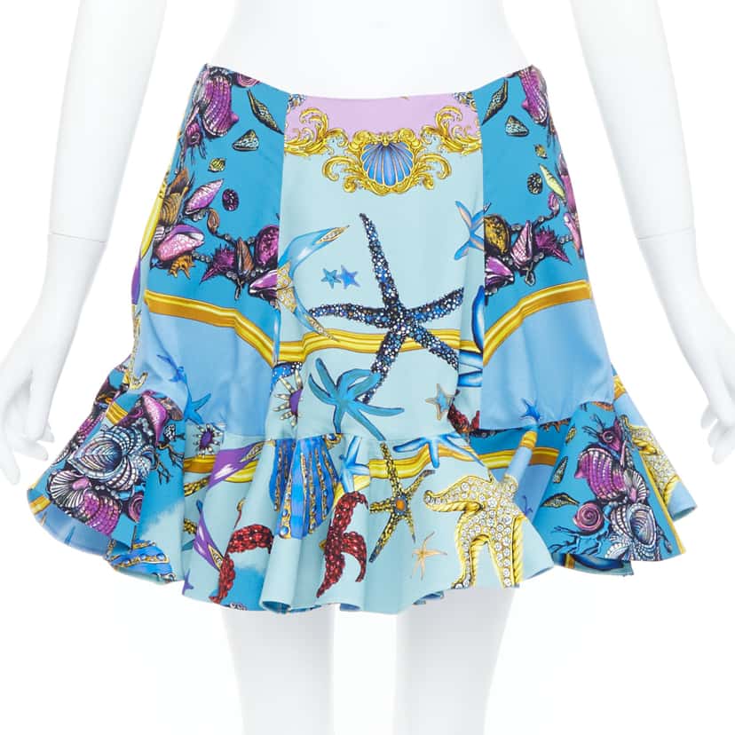 Versace Starfish Flutter Skirt Blue Viscose Never worn, with tag - Front View