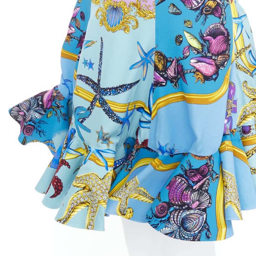 Versace Starfish Flutter Skirt Blue Viscose Never worn, with tag - Back View