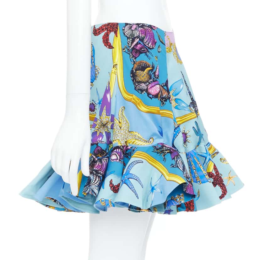 Versace Starfish Flutter Skirt Blue Viscose Never worn, with tag - Model View