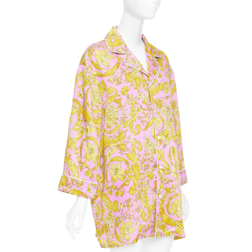 Versace Baroque Pajama Shirt Pink Silk Never worn, with tag - Inside View