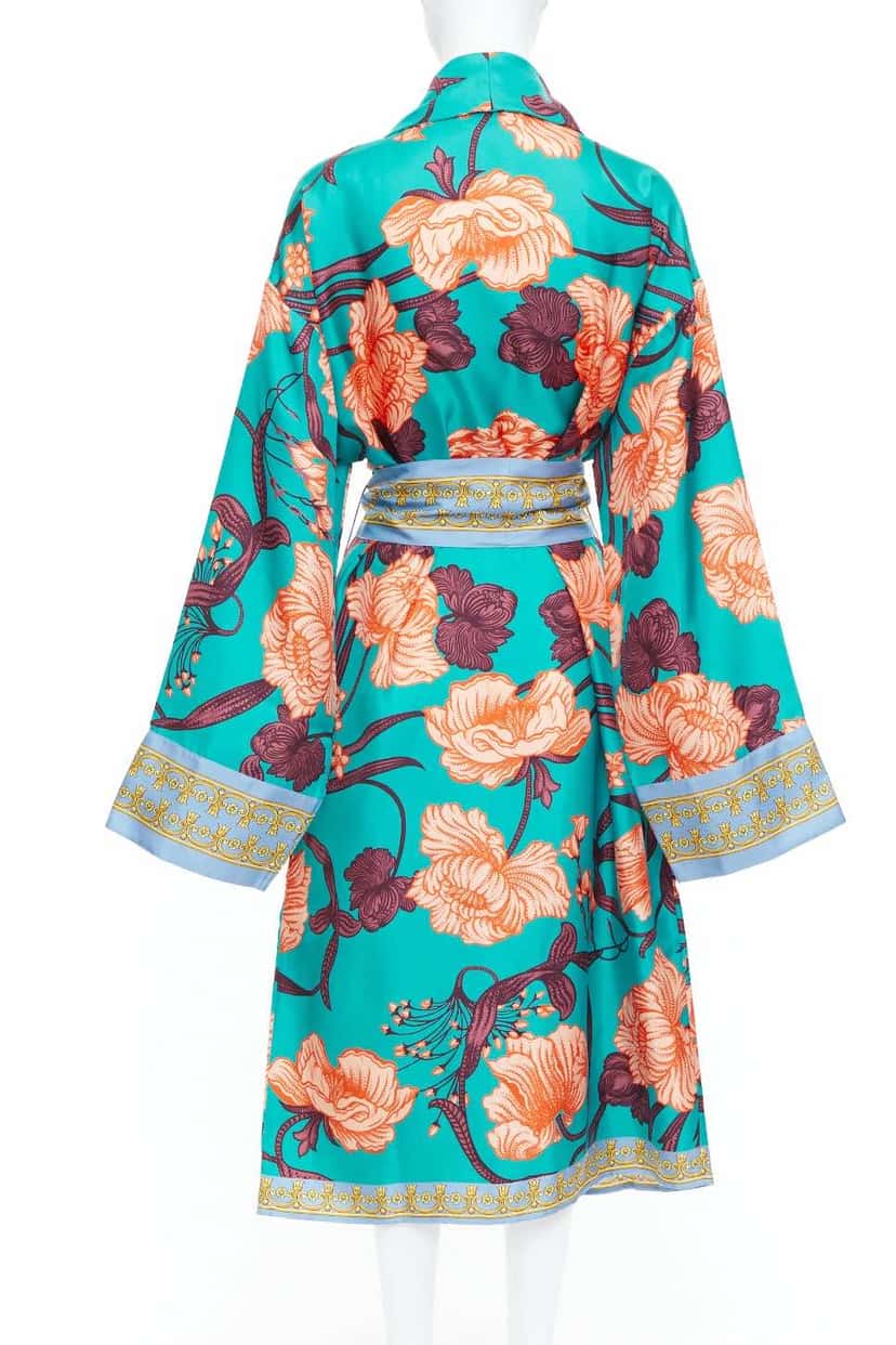 Versace Green Floral Robe Green Silk Never worn, with tag - Box View