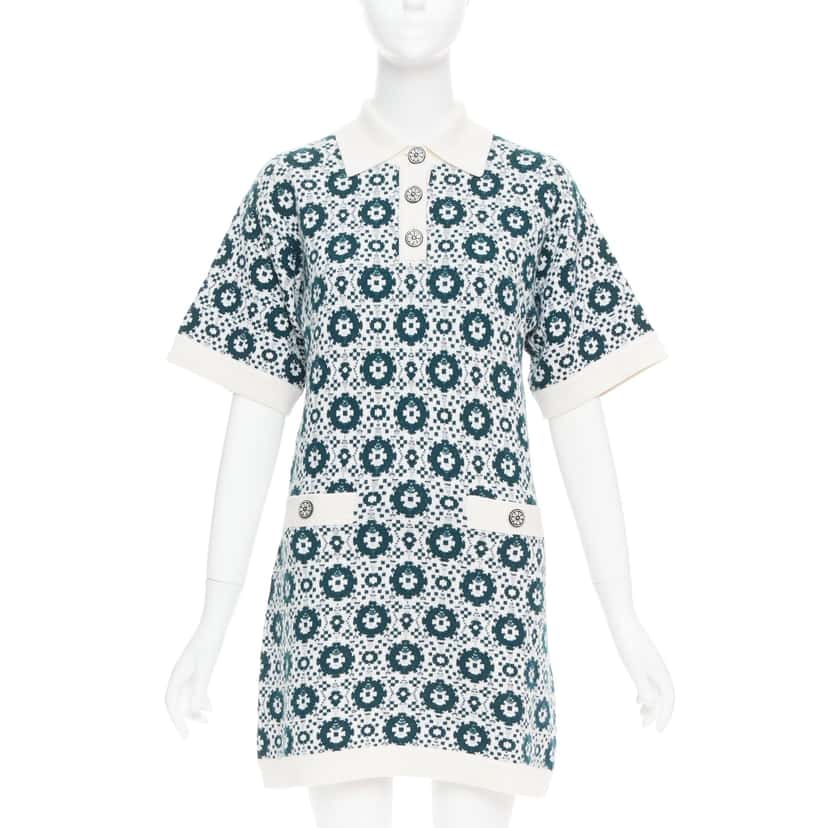 Chanel Mosaic Polo Dress Green Cashmere Very good condition - Front View