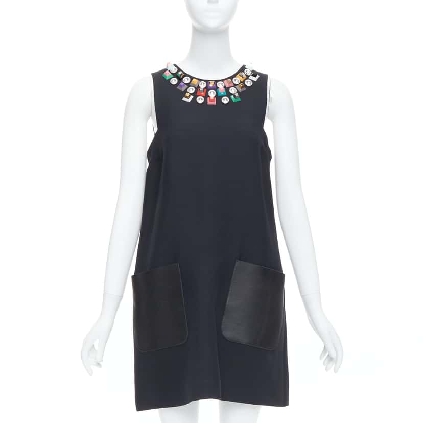 Fendi Studded Pocket Dress Black Wool Very good condition - Front View