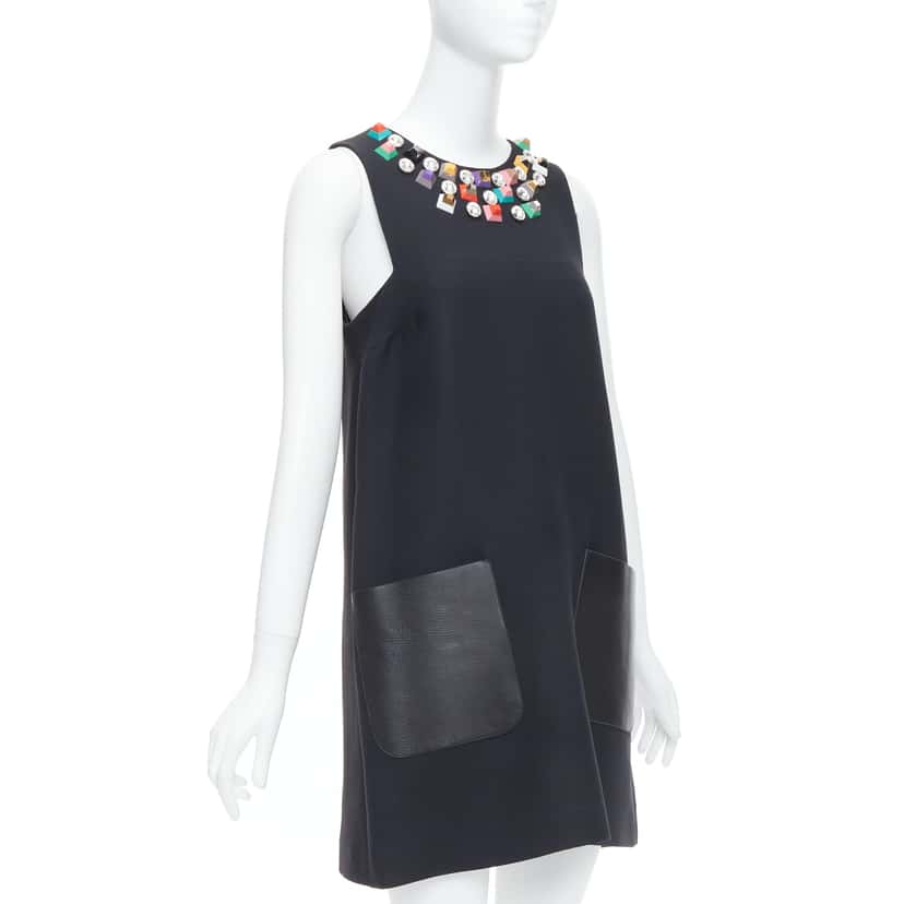 Fendi Studded Pocket Dress Black Wool Very good condition - Inside View