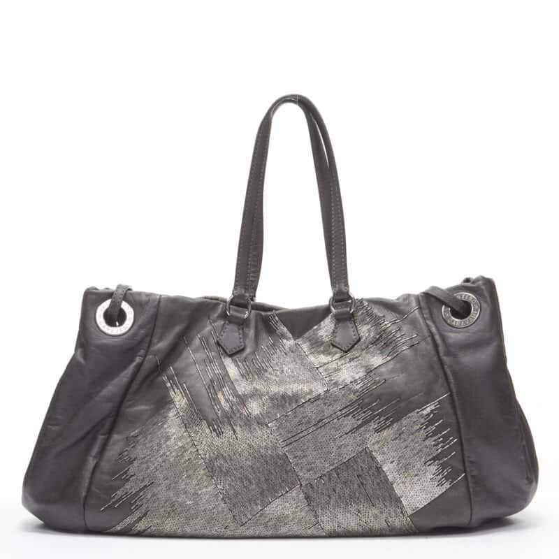 Valentino Garavani Bead Large Tote Bag Grey Leather Very good condition - Front View