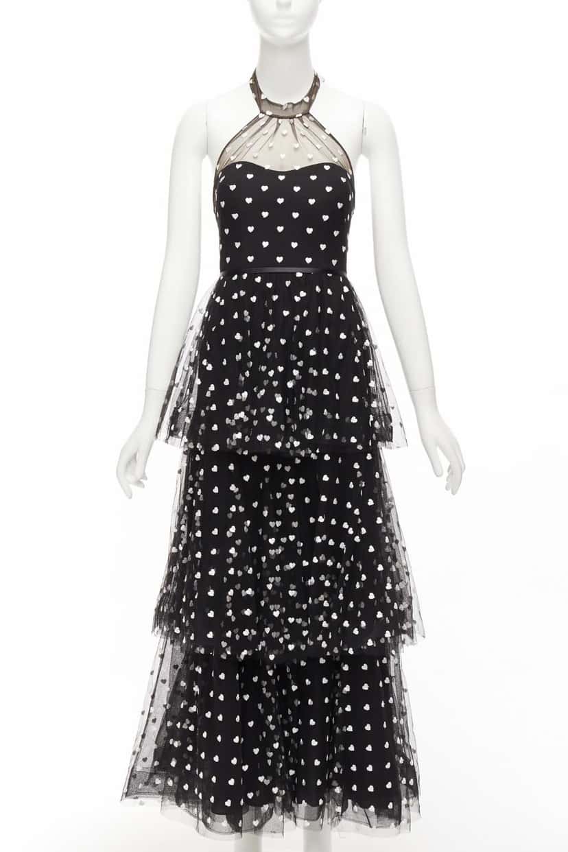 Marchesa Heart Tiered Gown Black Polyester Never worn - Front View