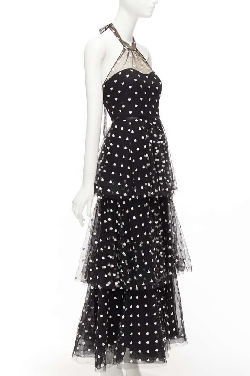 Marchesa Heart Tiered Gown Black Polyester Never worn - Inside View